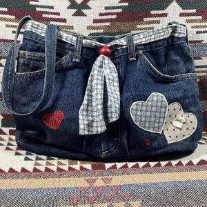 Vintage 80s Lee Riders Denim Handcrafted Handmade Purse Hearts